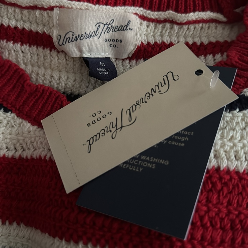 Universal Thread Women's Crewneck Knit Pullover Sweater Red/Navy/Cream Striped - Picture 5 of 6